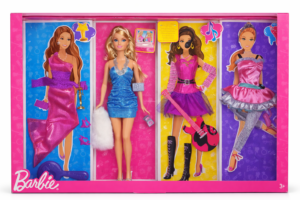 Barbie Yo Puedo ser con 4 atuendos profesionales: bailarina, estrella de rock, modelo y estrella de cine